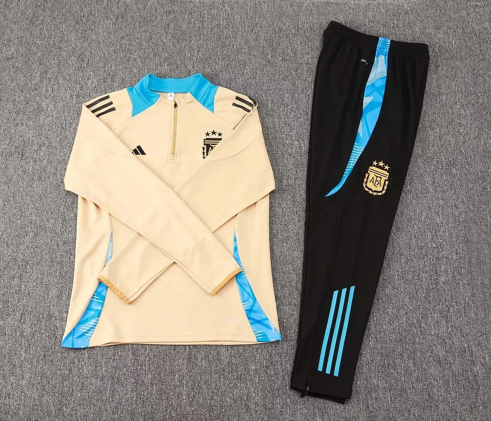 2024 Argentina Half-Pull Training Suit Khaki Football Shirt Set