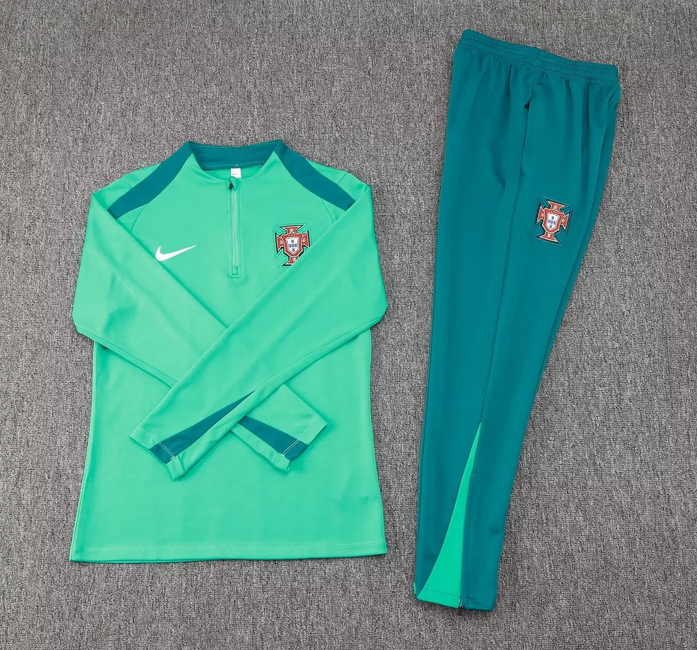 2024 Portugal Half-Pull Tracksuit Green Football Jersey