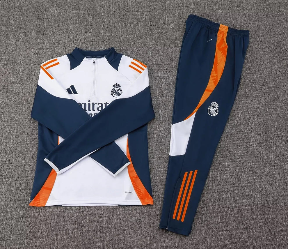 2024/2025 Real Madrid Half-Pull Tracksuit White-Black