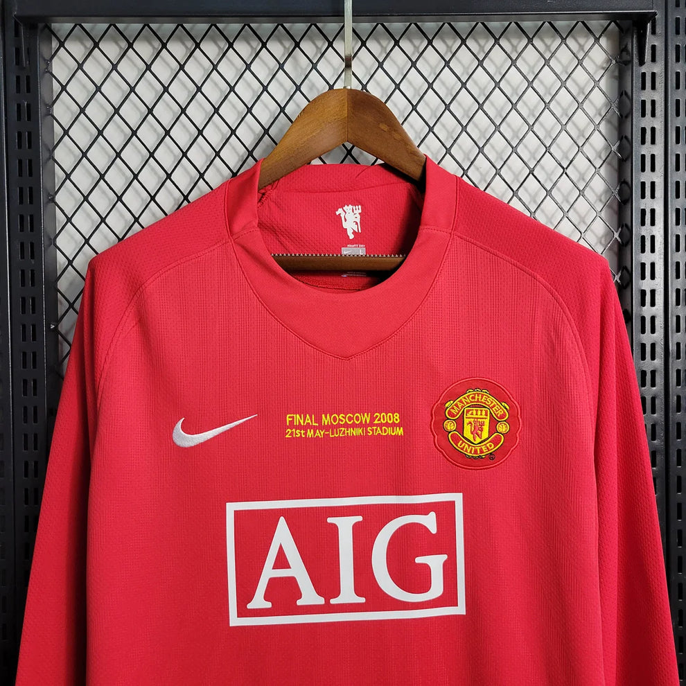 2007-2008 Retro Long Sleeve Manchester United Home Football Shirt