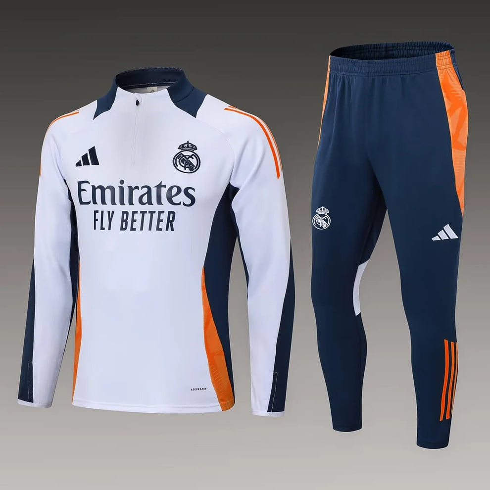 2024/2025 Real Madrid Half-Pull Tracksuit White-Black