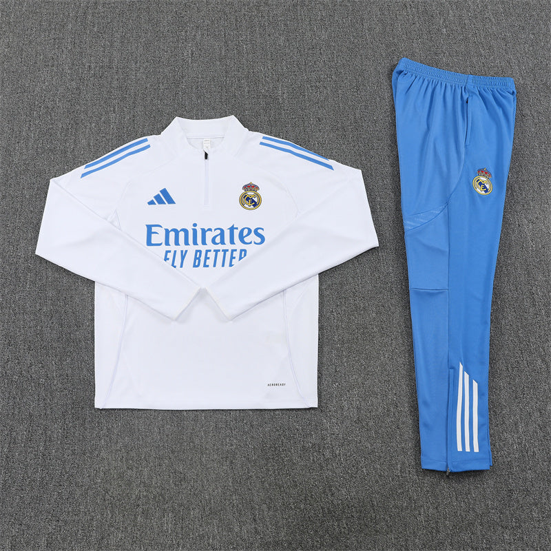 2025/2026 Real Madrid Half-Pull White and Blue Tracksuit