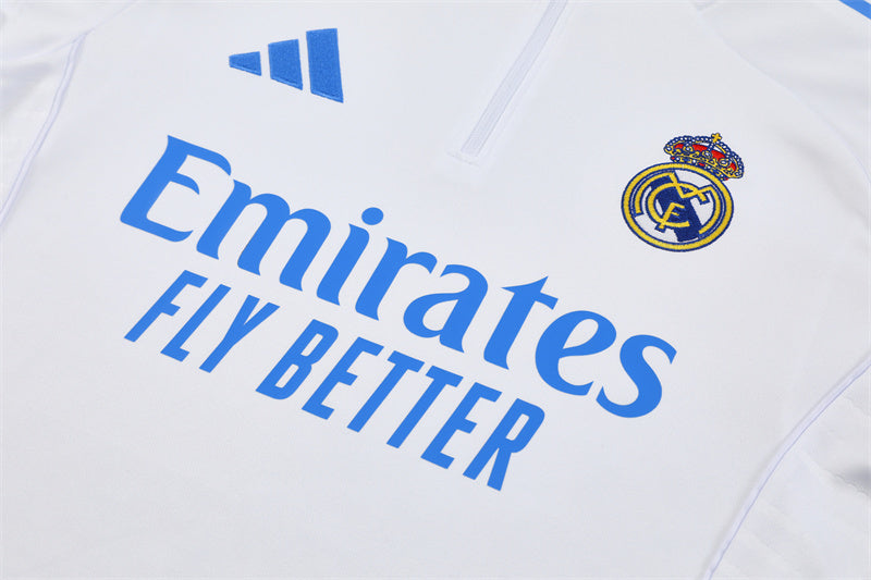 2025/2026 Real Madrid Half-Pull White and Blue Tracksuit